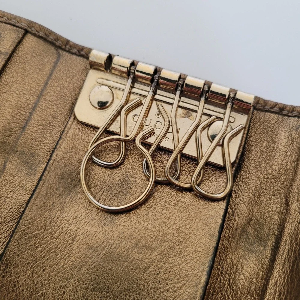 Gucci Guccissima Metallic Gold Leather 6 Ring Key Case Wallet 212098-497927